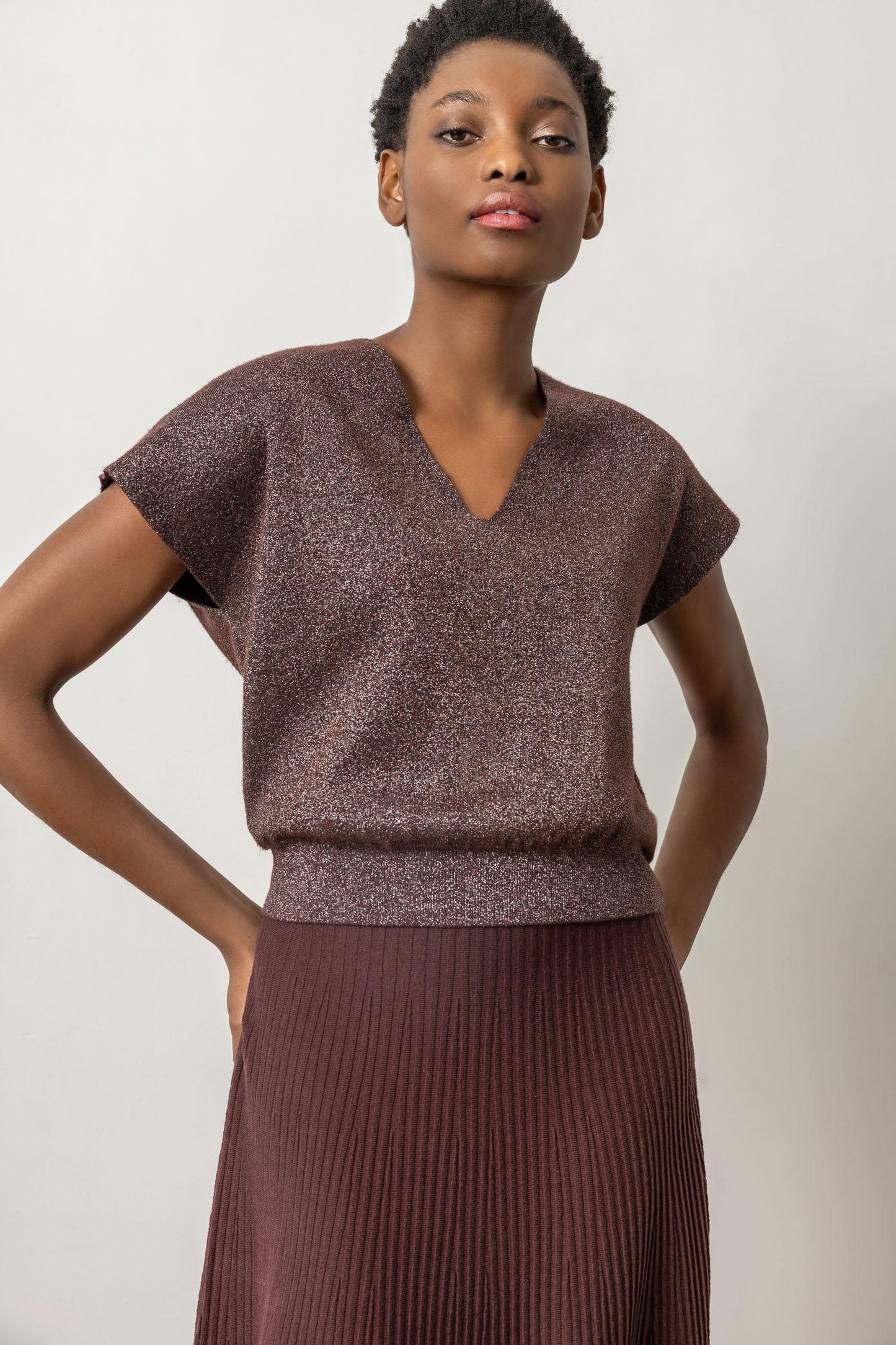 METALLIC VNECK SWEATER PA2755