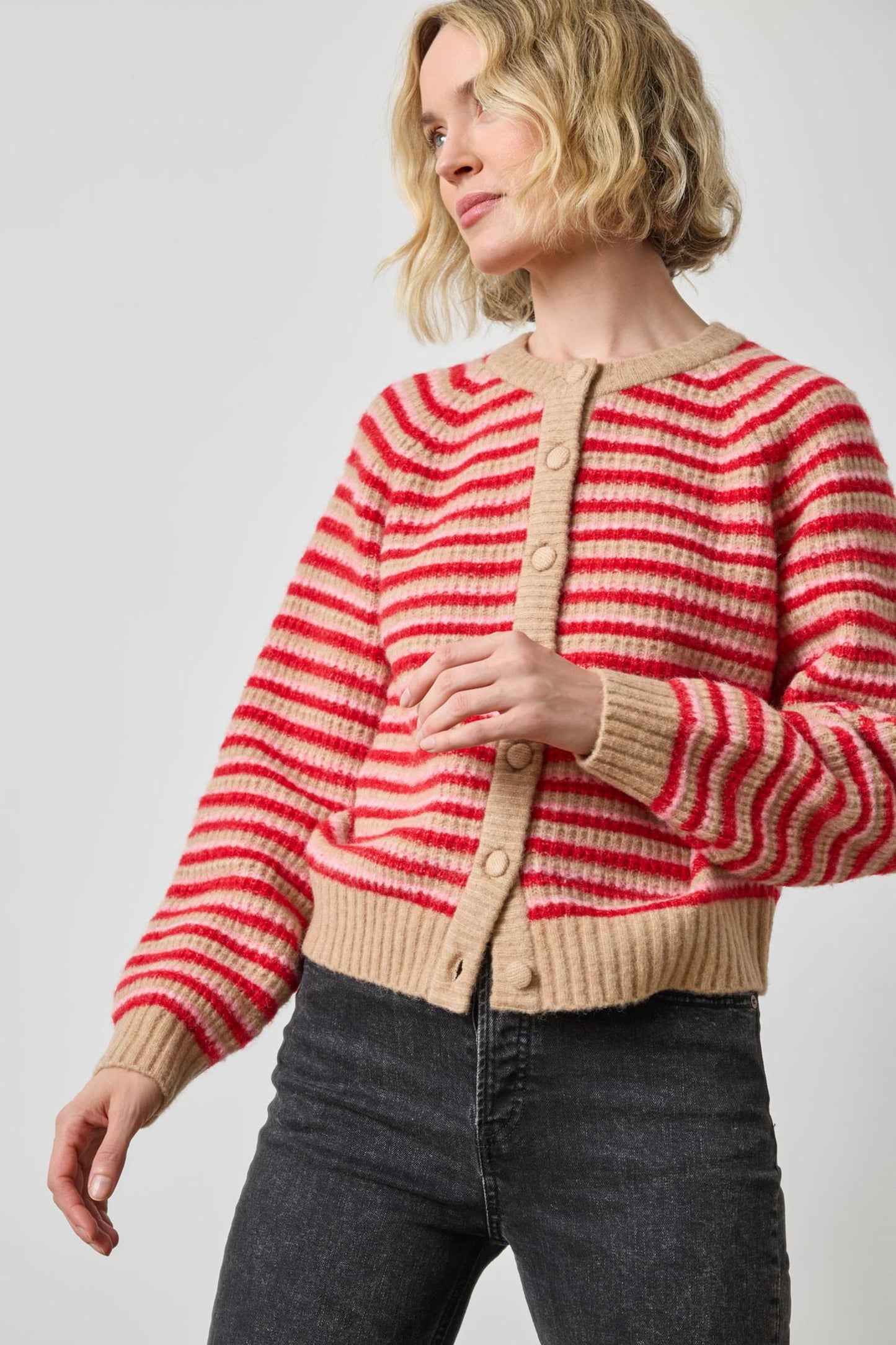 BUTTON FRONT STRIPED CARDIGAN PA3212