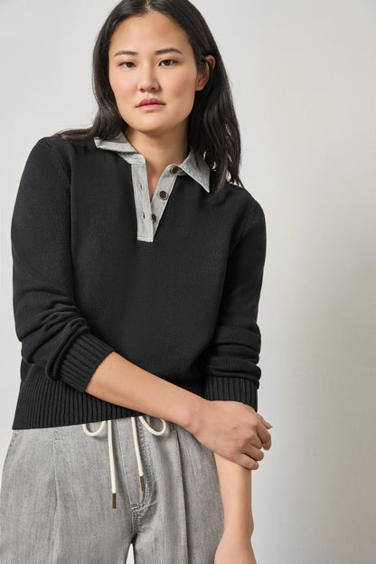 DENIM COLLAR POLO SWEATER PA3276