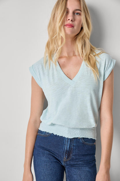 SMOCKED HEM V NECK  PA3399