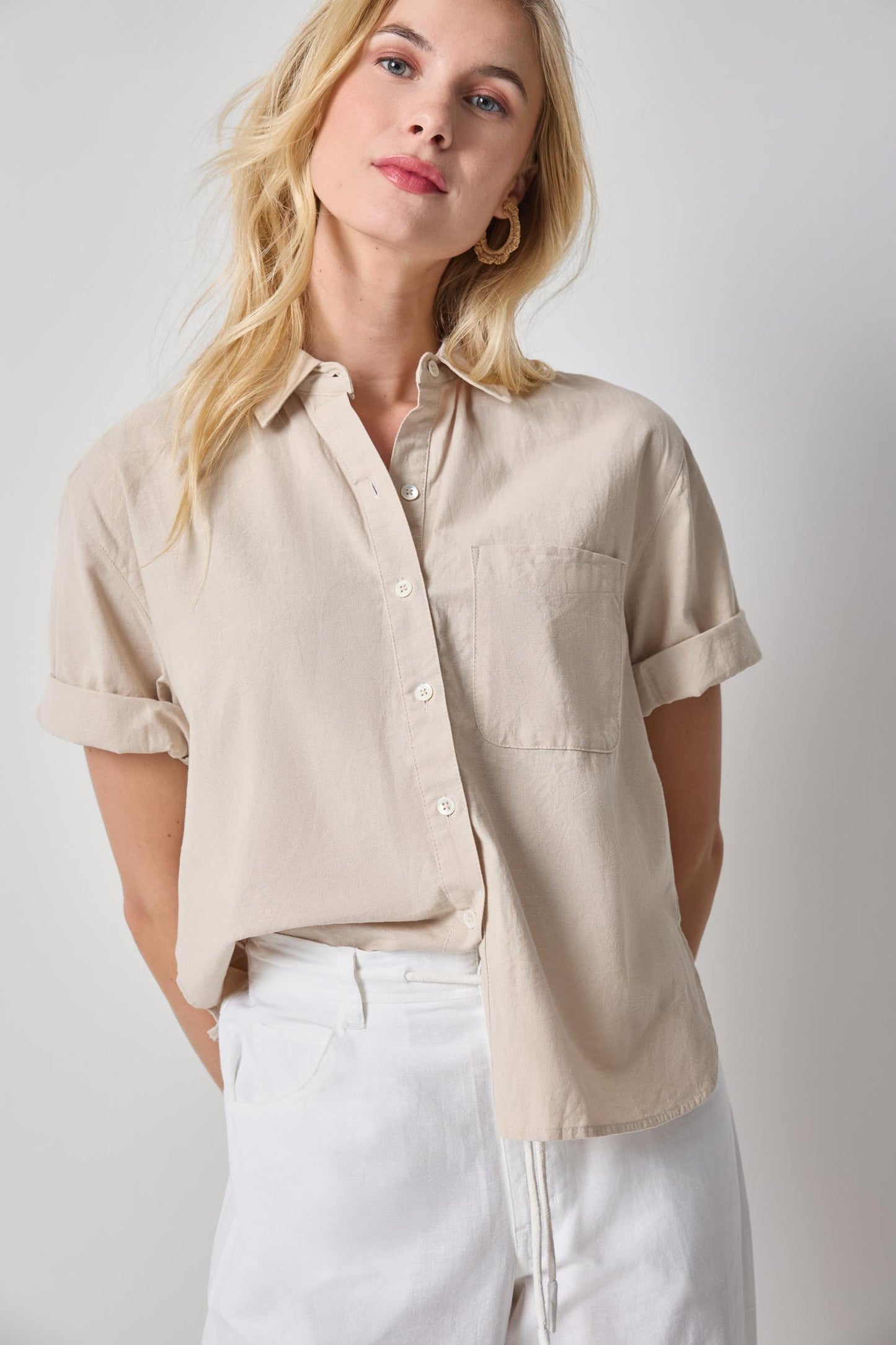 LINEN BLEND BOYFREIND  BUTTON DOWN PA3441