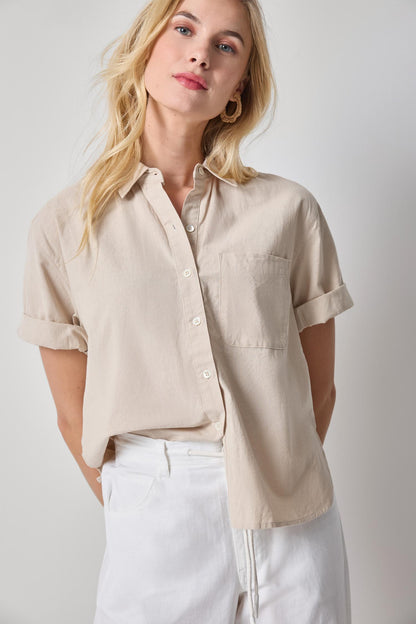 LINEN BLEND BOYFREIND  BUTTON DOWN PA3441