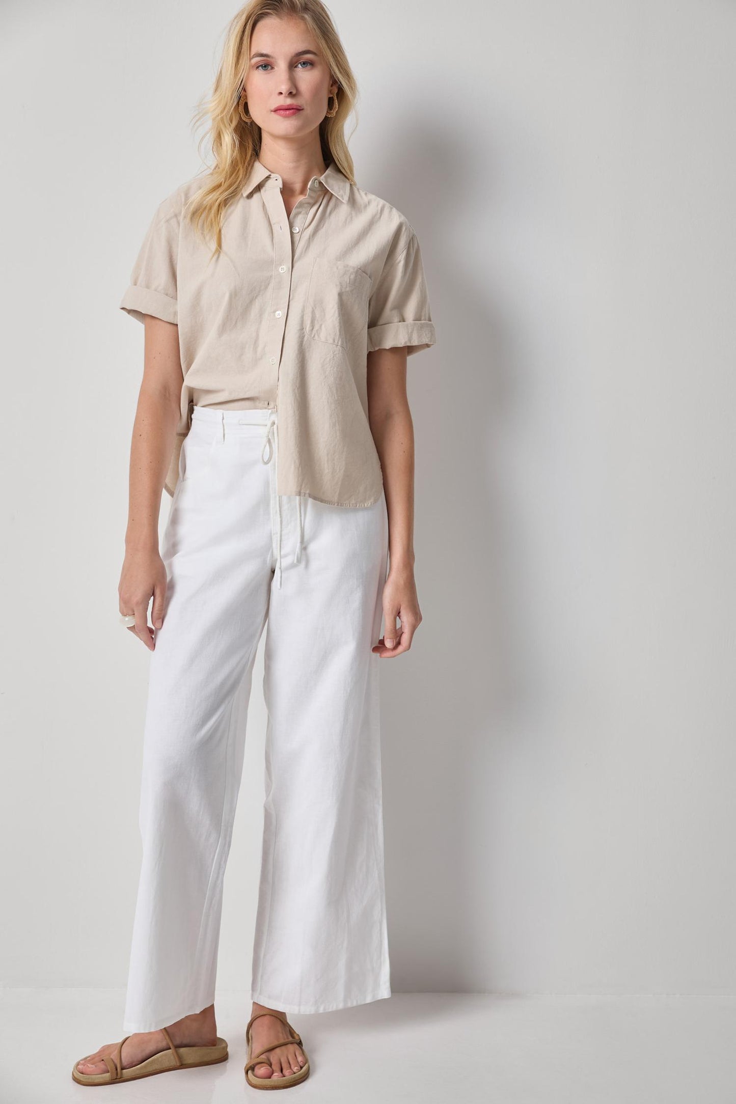 LINEN BLEND BOYFREIND  BUTTON DOWN PA3441
