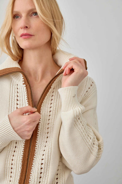 CONTRAST COLLAR ZIP CARDIGAN  PA3502