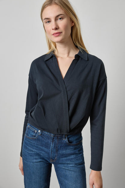 FAUX WRAP COLLAR TOP PA3535