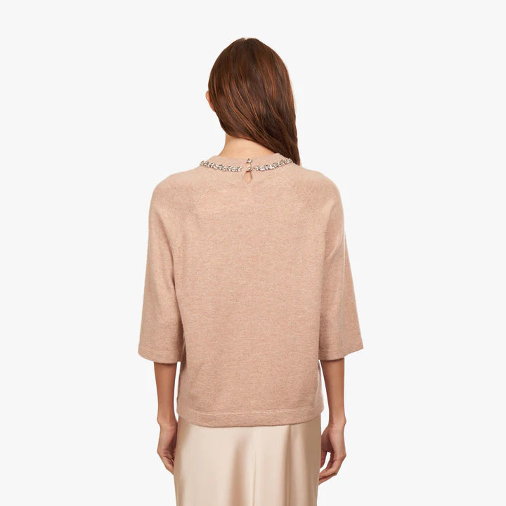 OVERSIZED TEE W/ RHINESTONE TRIM R14069