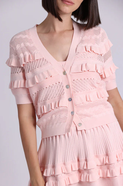 POINTELLE RUFFLE CROPPED CARDI 9798