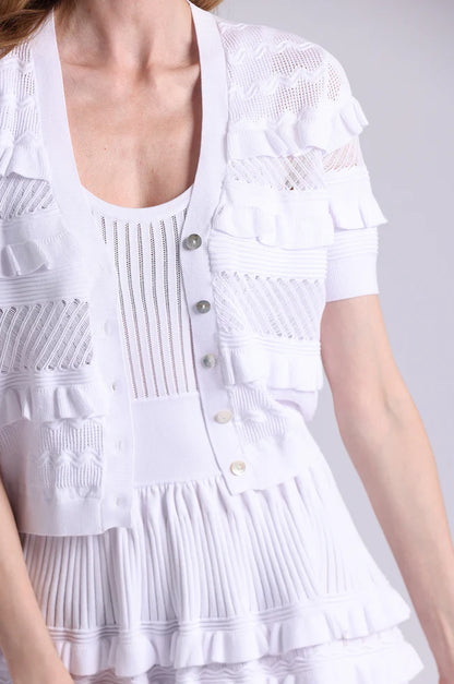 POINTELLE RUFFLE CROPPED CARDI 9798