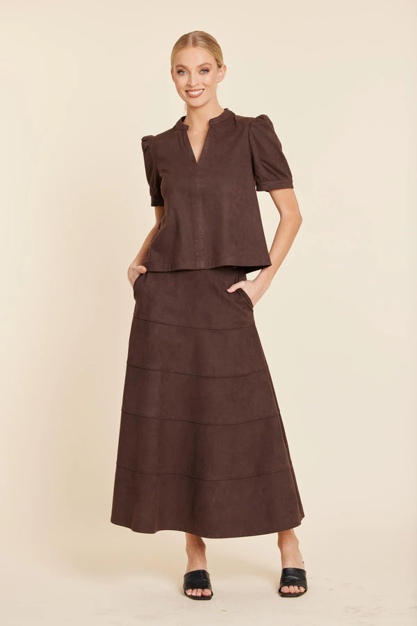 FAUX SUEDE FULL PANELED SKIRT 414