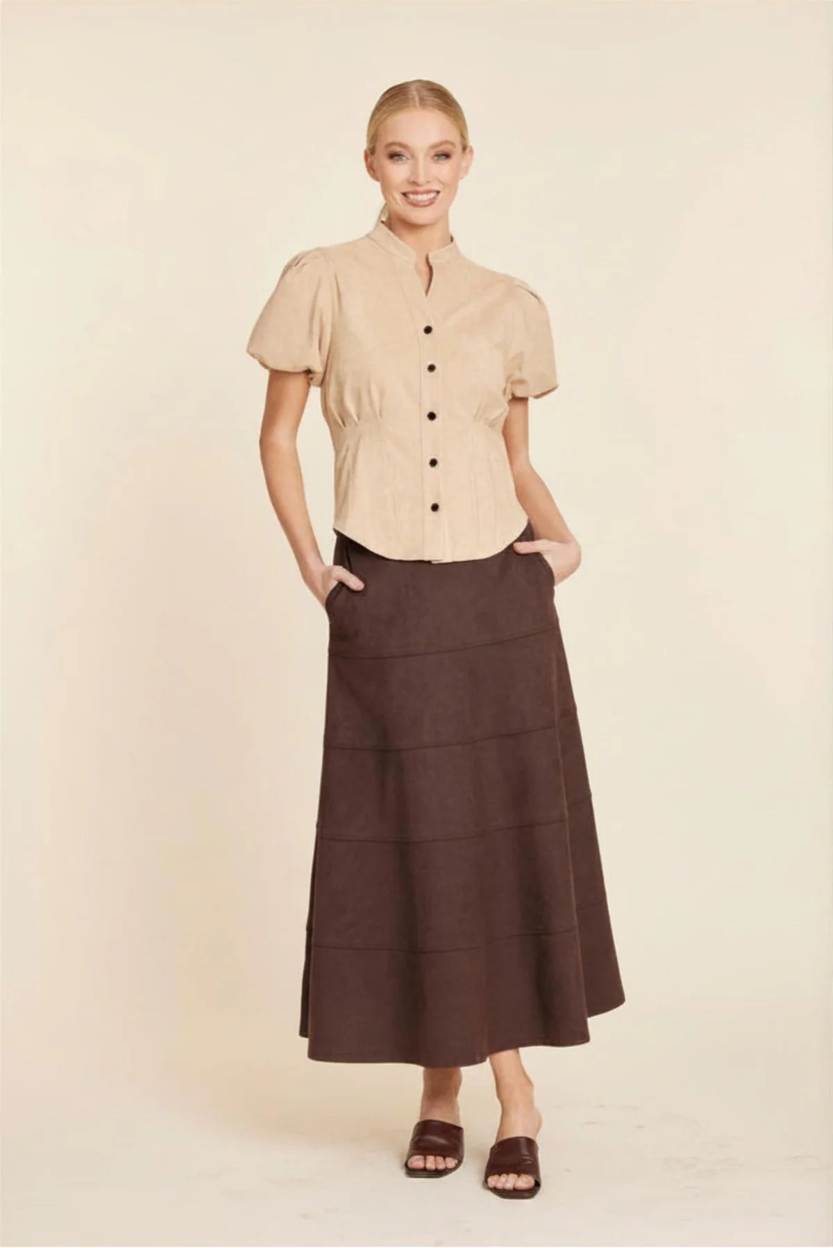 FAUX SUEDE FULL PANELED SKIRT 414