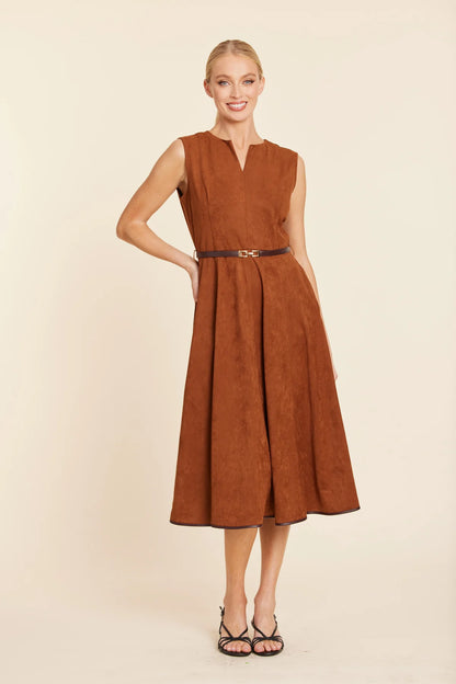 FAUX SUEDE BELTED MIDI DRESS 371
