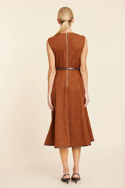 FAUX SUEDE BELTED MIDI DRESS 371