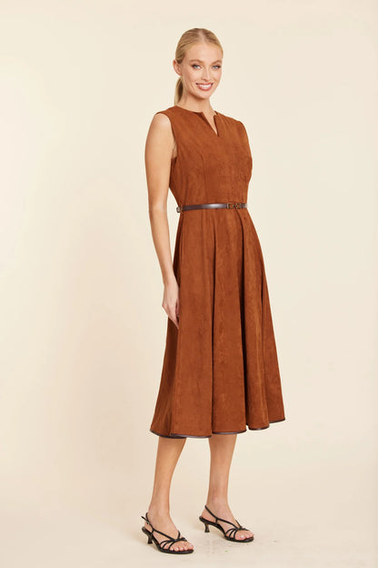 FAUX SUEDE BELTED MIDI DRESS 371