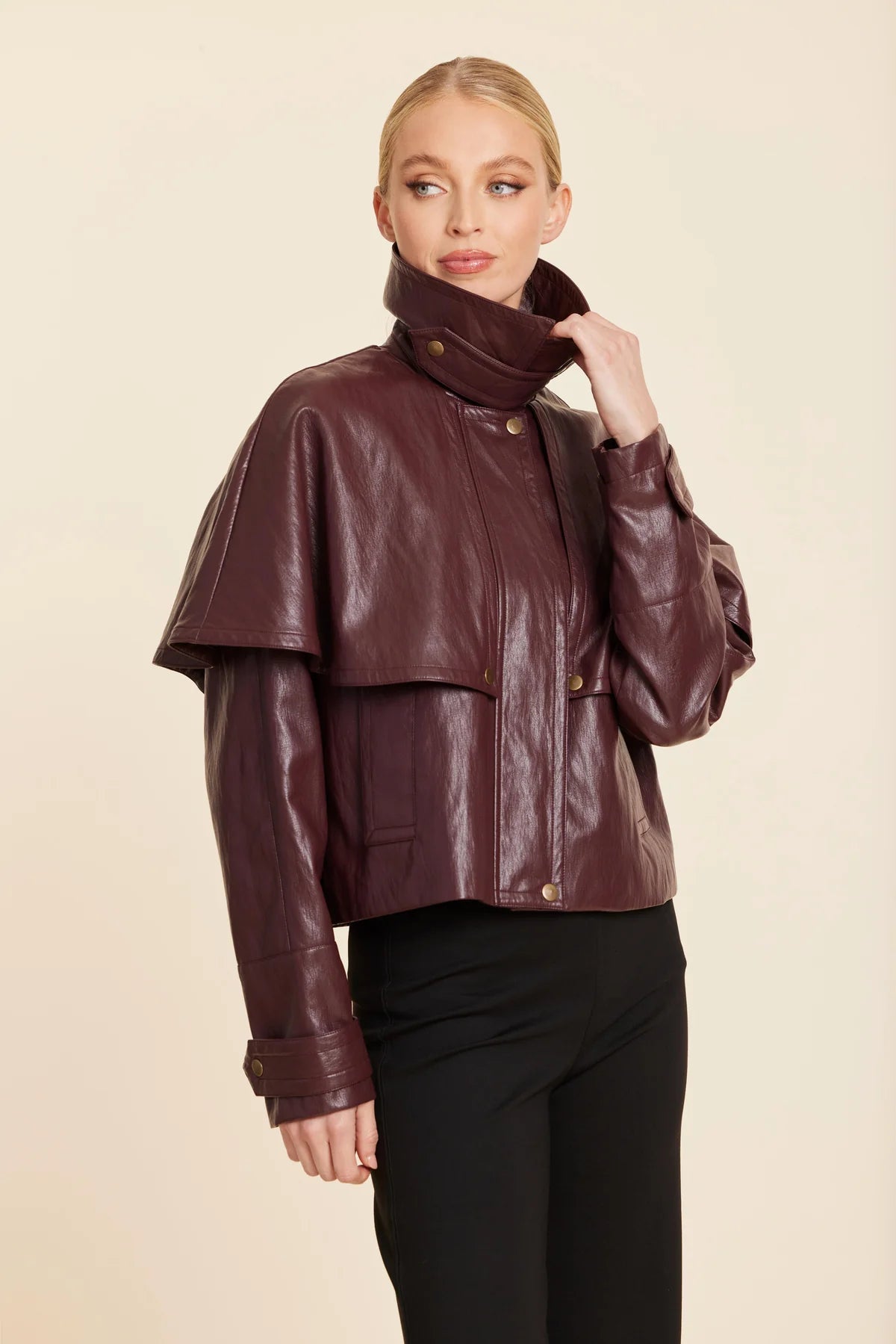 FAUX LEATHER CAPE JACKET 497