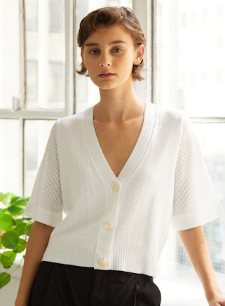 POINTELLE V NECK CARDIGAN PCE13761