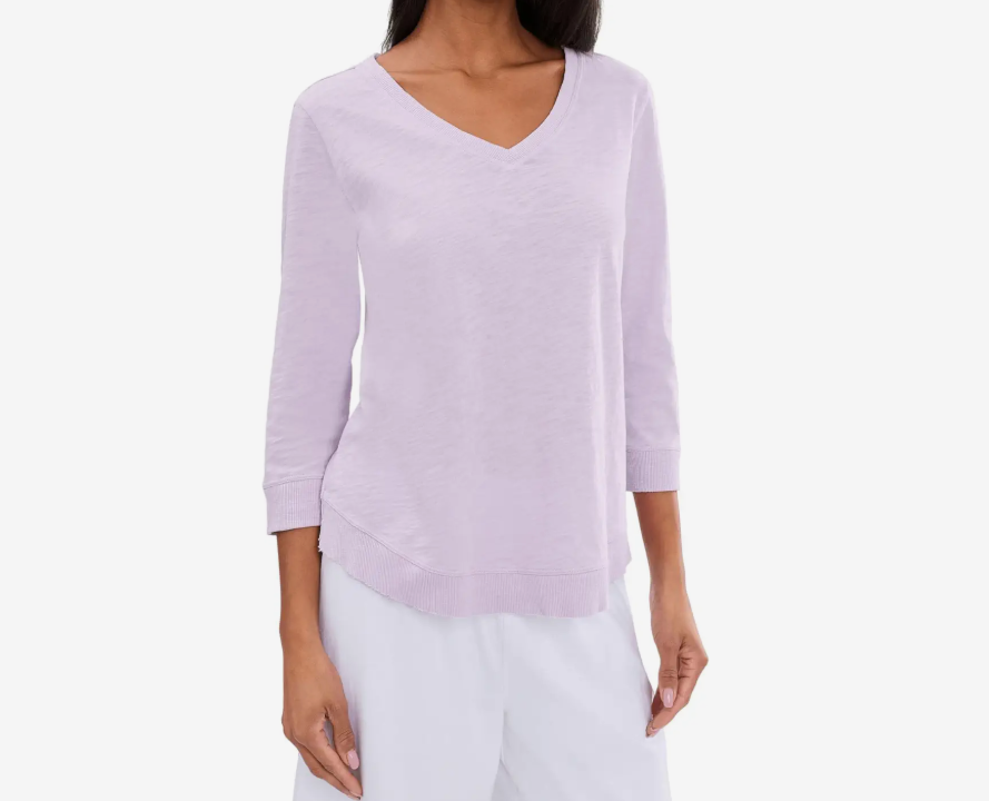 3/4 SLEEVE  V-NECK TEE W/ RIB TRIM 61687