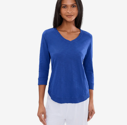 3/4 SLEEVE  V-NECK TEE W/ RIB TRIM 61687