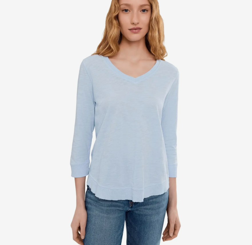 3/4 SLEEVE  V-NECK TEE W/ RIB TRIM 61687
