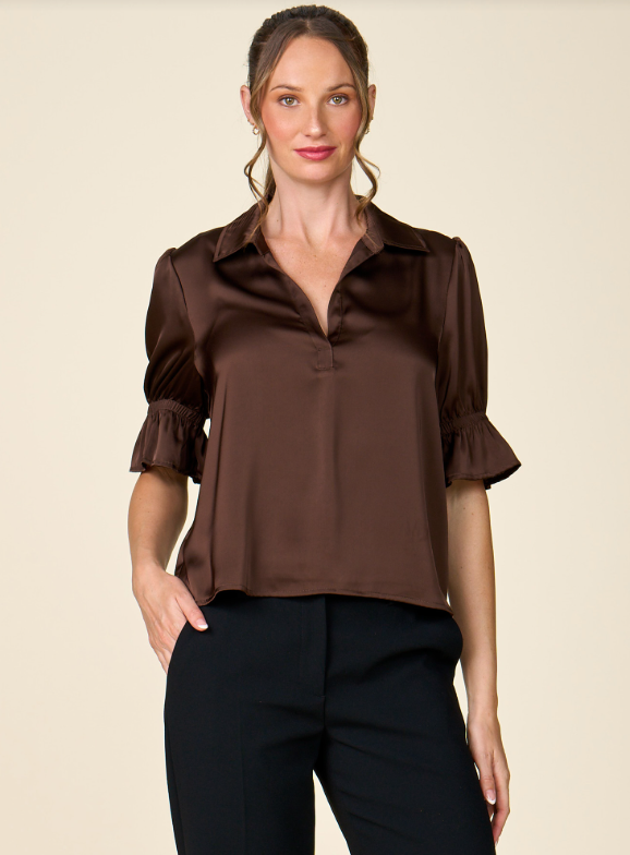 CINCHED SLEEVE SATIN TOP 8421070