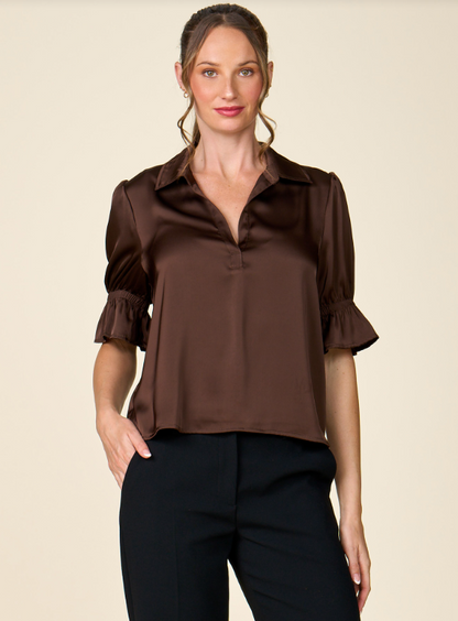 CINCHED SLEEVE SATIN TOP 8421070