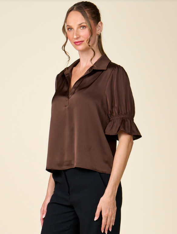 CINCHED SLEEVE SATIN TOP 8421070
