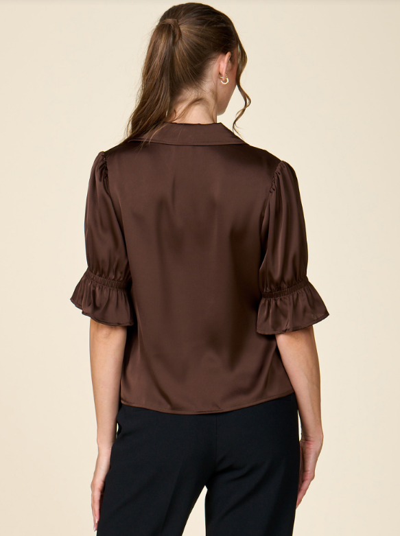 CINCHED SLEEVE SATIN TOP 8421070