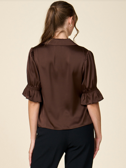 CINCHED SLEEVE SATIN TOP 8421070