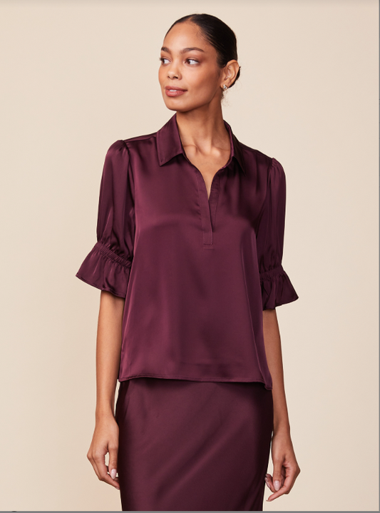CINCHED SLEEVE SATIN TOP 8421070