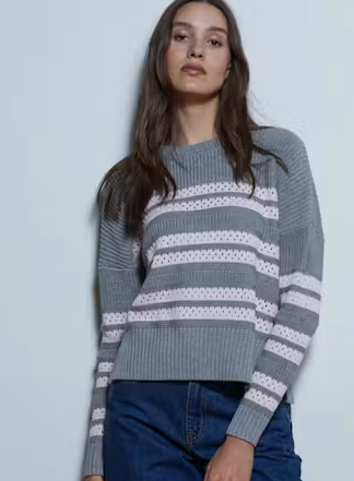 SHAKER CREW W/ POINTELLE STRIPES N14500