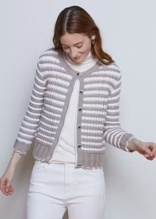 POINTELLE STRIPE SCALLOP JACKET N14725