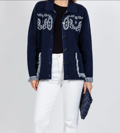 BANDANA JACQUARD JACKET W/ FRINGE 52062