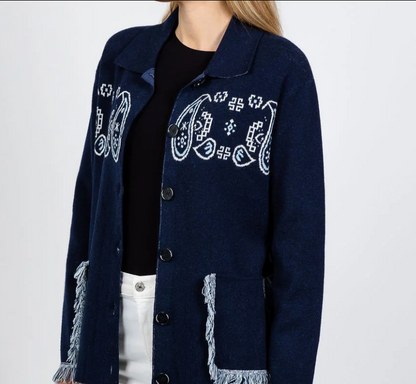 BANDANA JACQUARD JACKET W/ FRINGE 52062