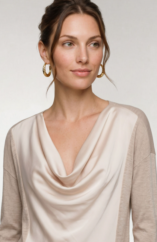 LONG SLEEVE DRAPE NECK SWEATER LM8M14WF20
