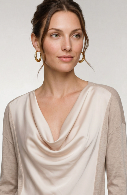 LONG SLEEVE DRAPE NECK SWEATER LM8M14WF20