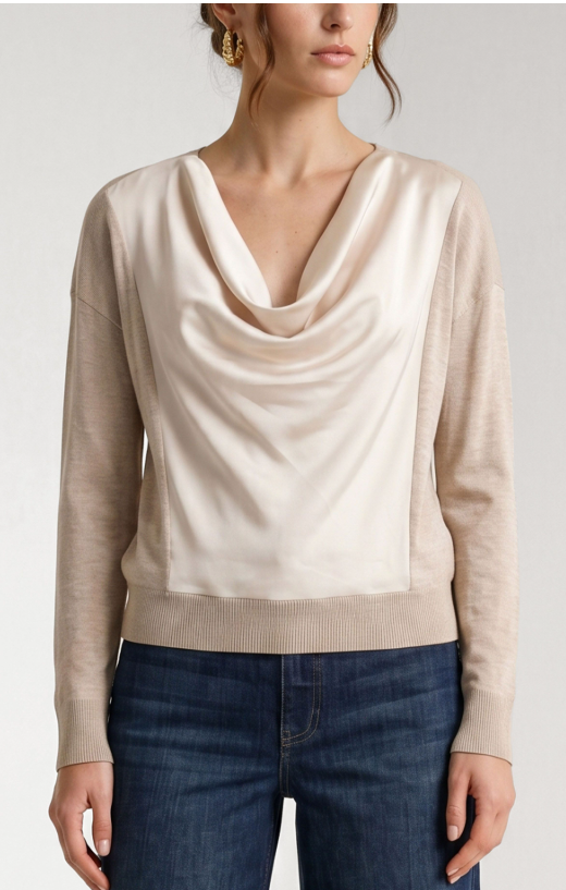 LONG SLEEVE DRAPE NECK SWEATER LM8M14WF20