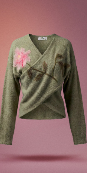 WRAP PULLOVER W/ ROSE EMBROIDERY W114