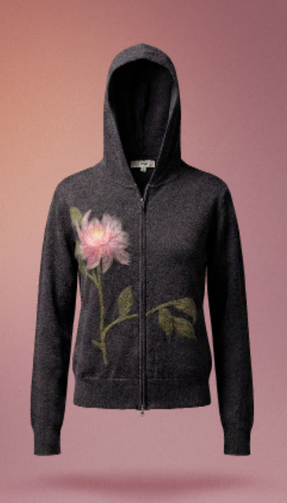 ZIP HOODIE W/ ROSE EMBROIDERY W103
