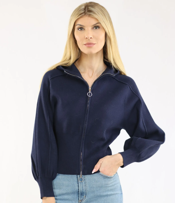 FRONT ZIP HOODY W/ RIB DETAIL 12653