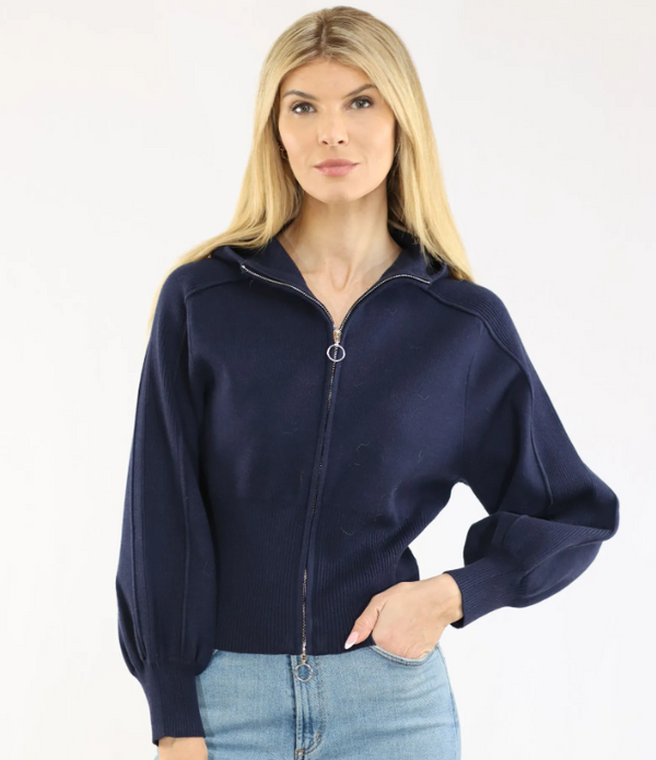 FRONT ZIP HOODY W/ RIB DETAIL 12653
