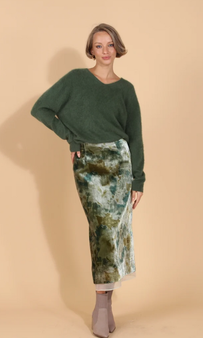 PRINTED VELVET SKIRT W/ TRIM SK115