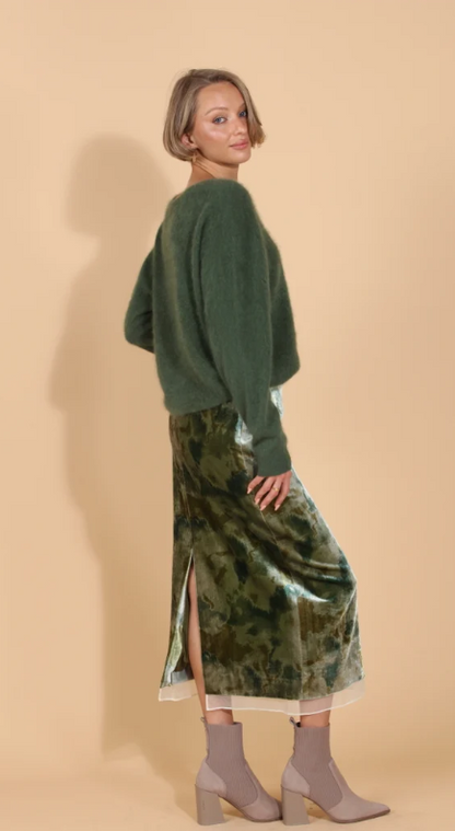 PRINTED VELVET SKIRT W/ TRIM SK115