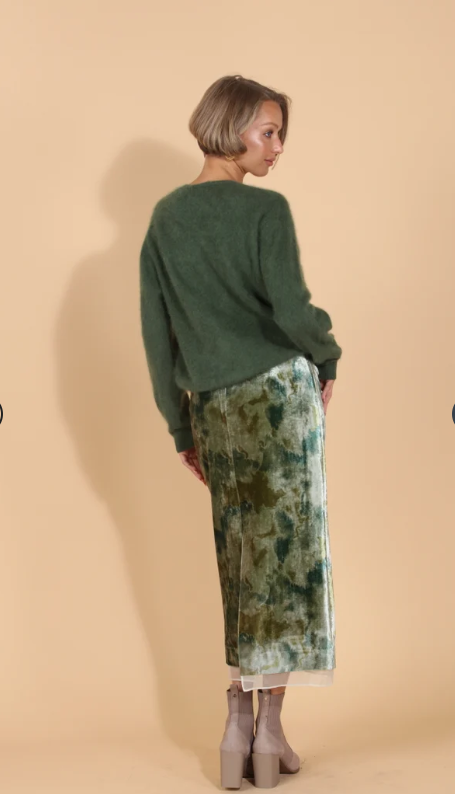 PRINTED VELVET SKIRT W/ TRIM SK115