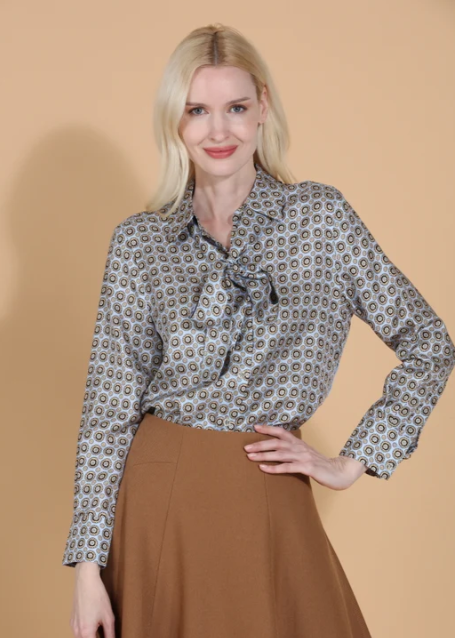 TWILL PRINTED BLOUSE W SELF WB B220
