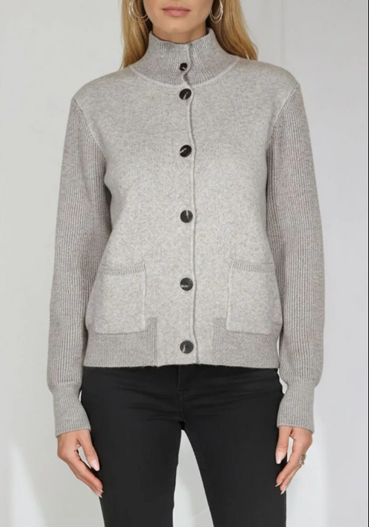 BUTTON FRONT CARDI W/ STAND COLLAR 12676