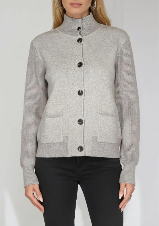 BUTTON FRONT CARDI W/ STAND COLLAR 12676