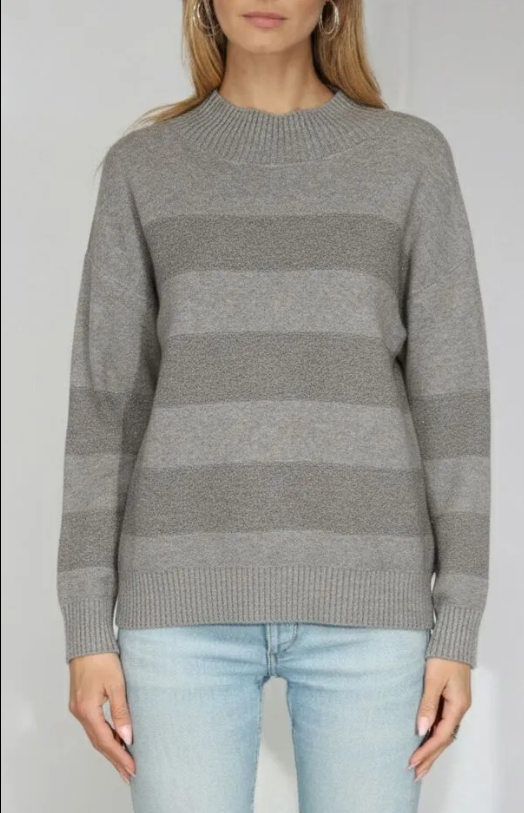 MOCK NECK PULLOVER IN STRIPE 32661