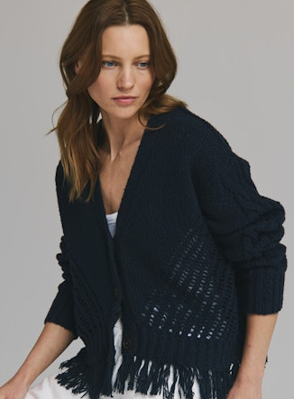FRINGE MIXED STITCH CARDIGAN NHT14338
