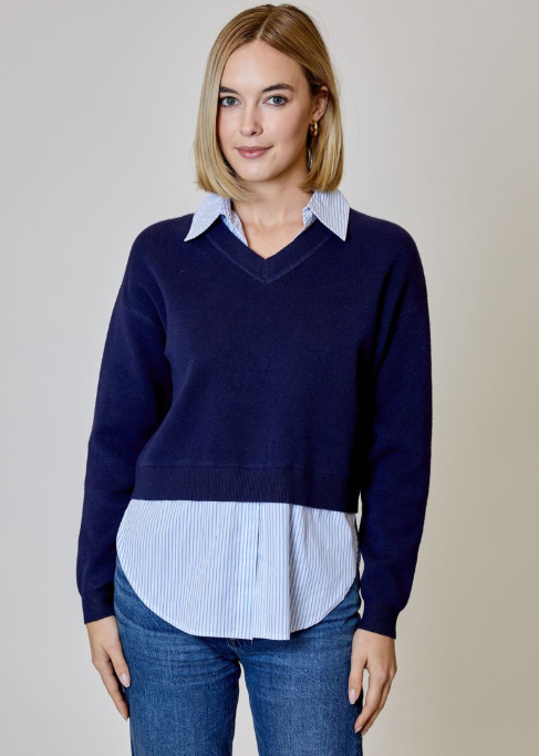 V NECK SWEATER W/ BLOUSE BQY0212012