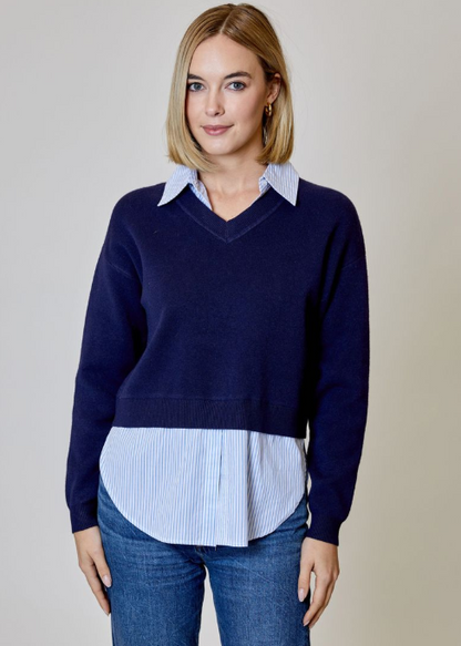 V NECK SWEATER W/ BLOUSE BQY0212012