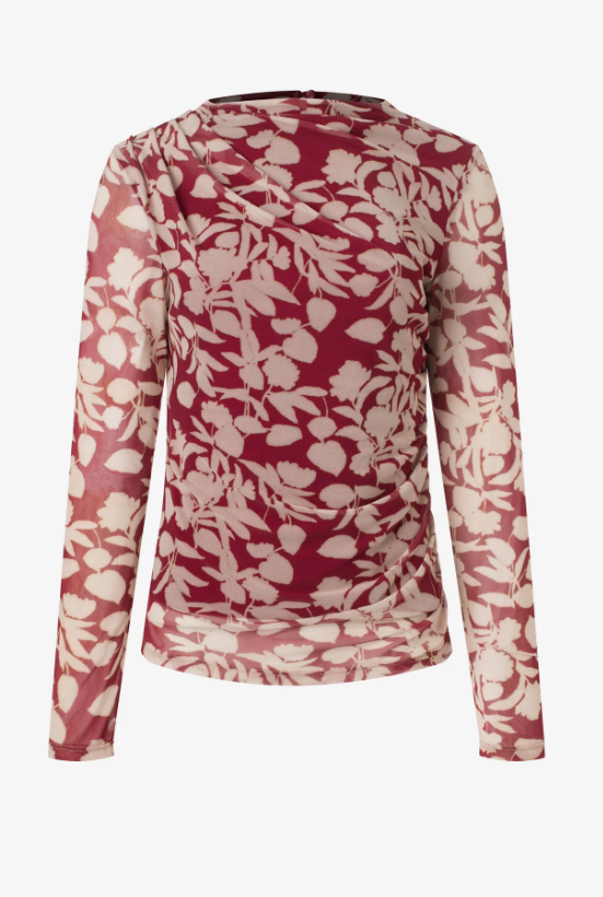 PRINTED MESH SHIRRED LONG SLEEVE F25MH2014